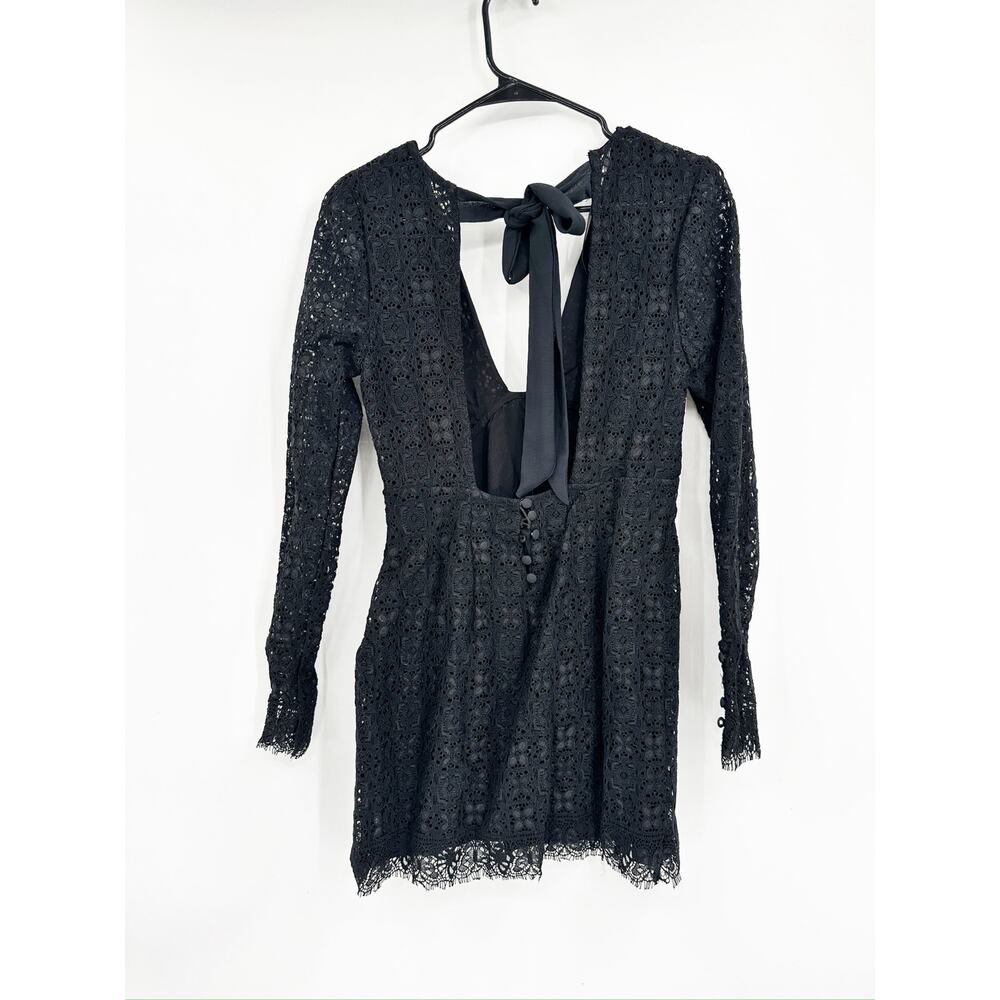 Free People Honey Honey Black Lace Long Sleeve V-Neck Tie Back Dress Size 0 - Picture 3 of 6